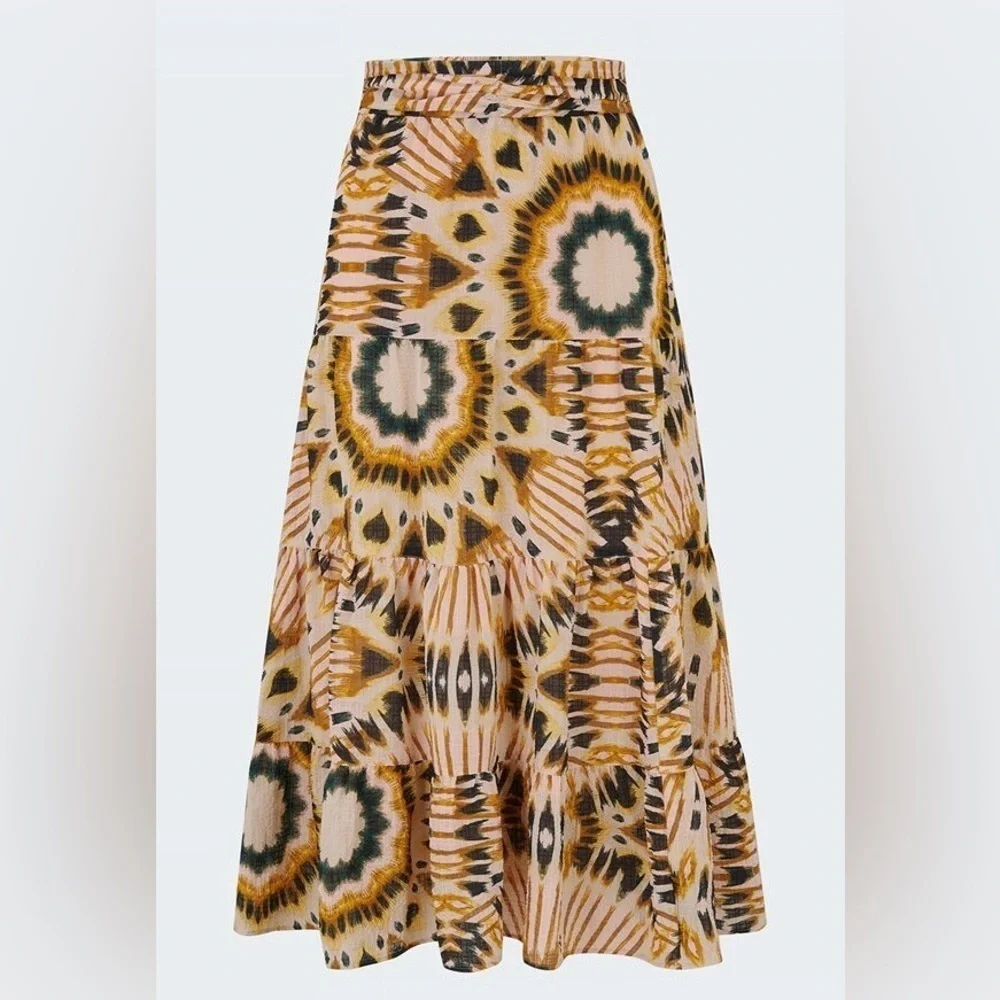 BA&SH CLAREN midi skirt beige dress print fall size